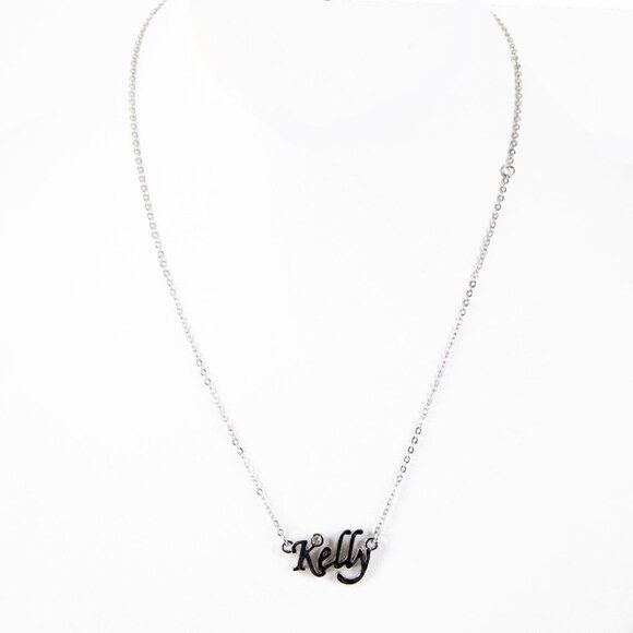 KELLY Name Silvertone Rhinestone 14.5" w 4.5" Multi Ring Ext Necklace - Picture 12 of 16